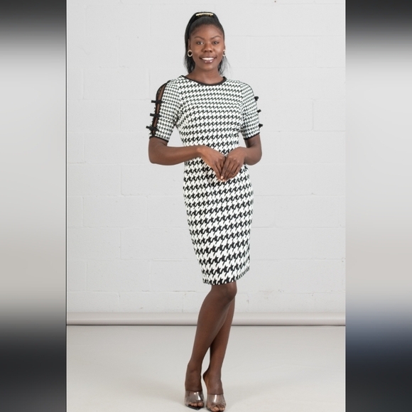 SHELBY & PALMER BLACK & WHITE HOUNDSTOOTH DRESS SIZE 6 - Picture 10 of 10